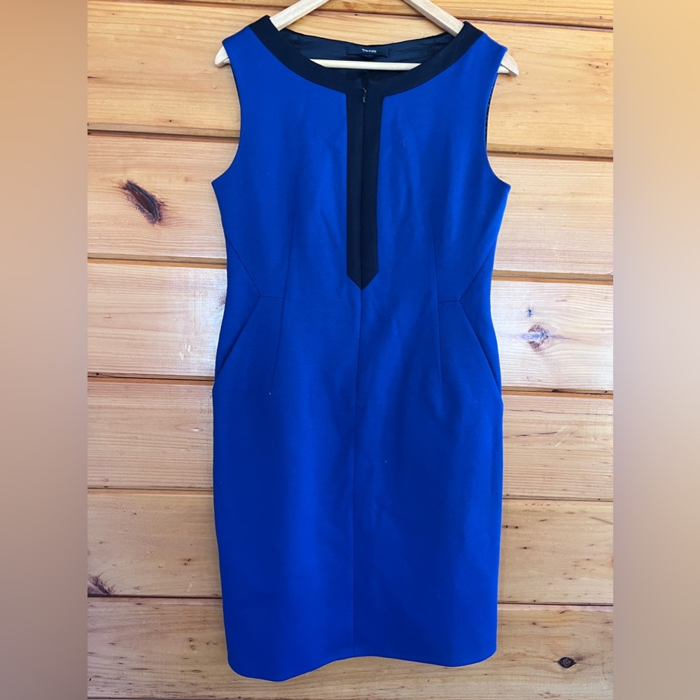 TAHARI Blue Ponte Knit Sheath Dress  Zip Front Boss Lady" 10